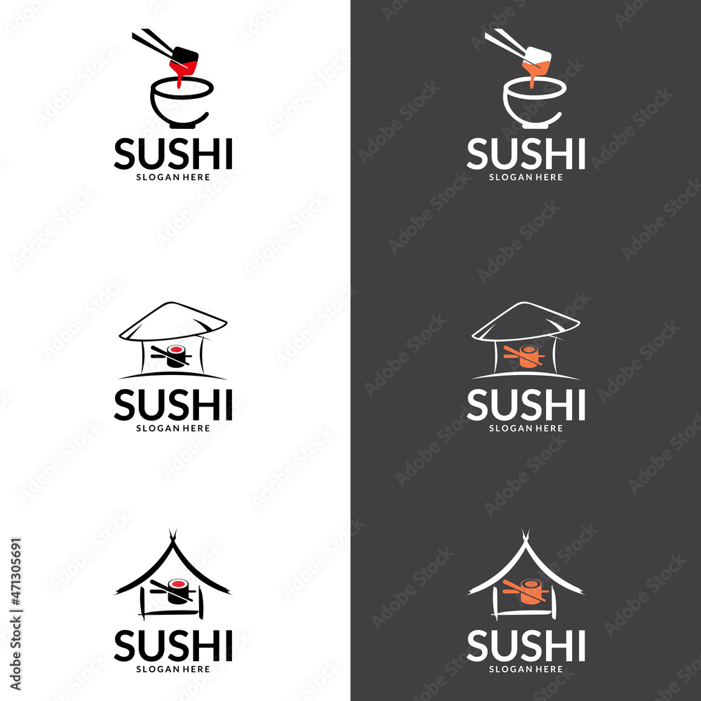Sushi logo template for Japanese food cafe with salmon sushi. suitable for company logo, print, digital, icon, apps, and other marketing material purpose. Sushi logo template for Japanese food cafe with salmon sushi. suitable for company logo, print, digital, icon, apps, and other marketing material purpose.