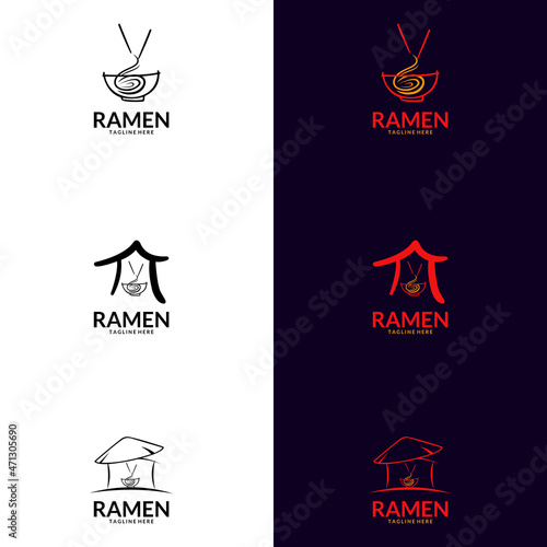 Japanese noodle logo. Ramen restaurant sign symbol. illustration vector graphic of ramen or noodles in a bowl with chopsticks on it