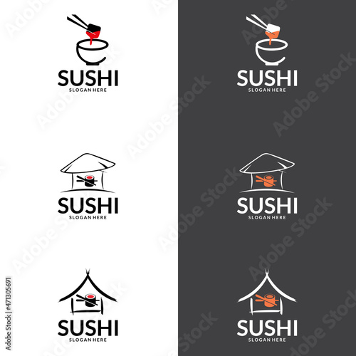 Sushi logo template for Japanese food cafe with salmon sushi. suitable for company logo, print, digital, icon, apps, and other marketing material purpose.