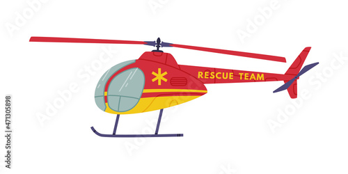Red and Yellow Aircraft as Rescue Equipment and Emergency Vehicle for Urgent Saving of Life Vector Illustration