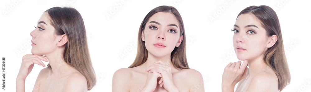 Beautiful Young Asian Woman with Clean beauty and healthy skin and cosmetic concept isolated on white background Beautiful Young Asian Woman with Clean beauty and healthy skin and cosmetic concept isolated on white background