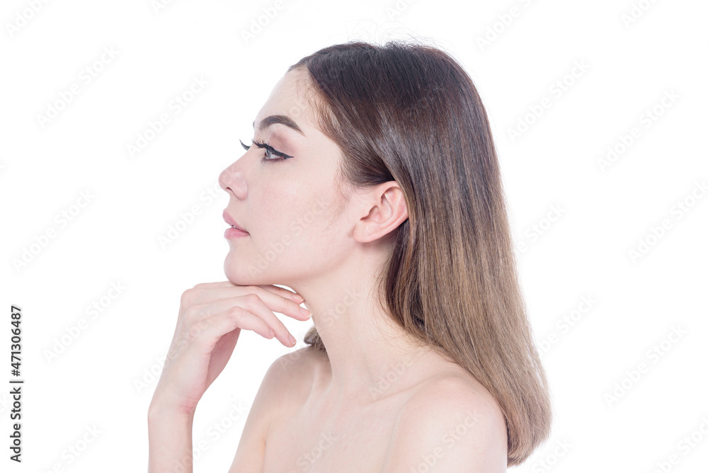 Beautiful Young Asian Woman with Clean beauty and healthy skin and cosmetic concept isolated on white background Beautiful Young Asian Woman with Clean beauty and healthy skin and cosmetic concept isolated on white background