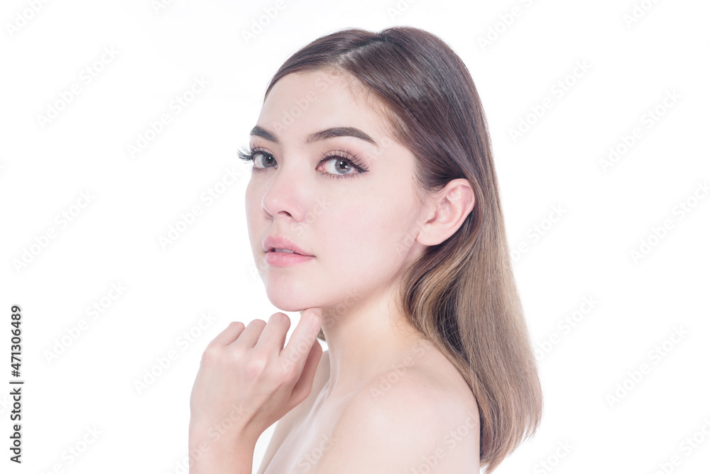 Beautiful Young Asian Woman with Clean beauty and healthy skin and cosmetic concept isolated on white background Beautiful Young Asian Woman with Clean beauty and healthy skin and cosmetic concept isolated on white background