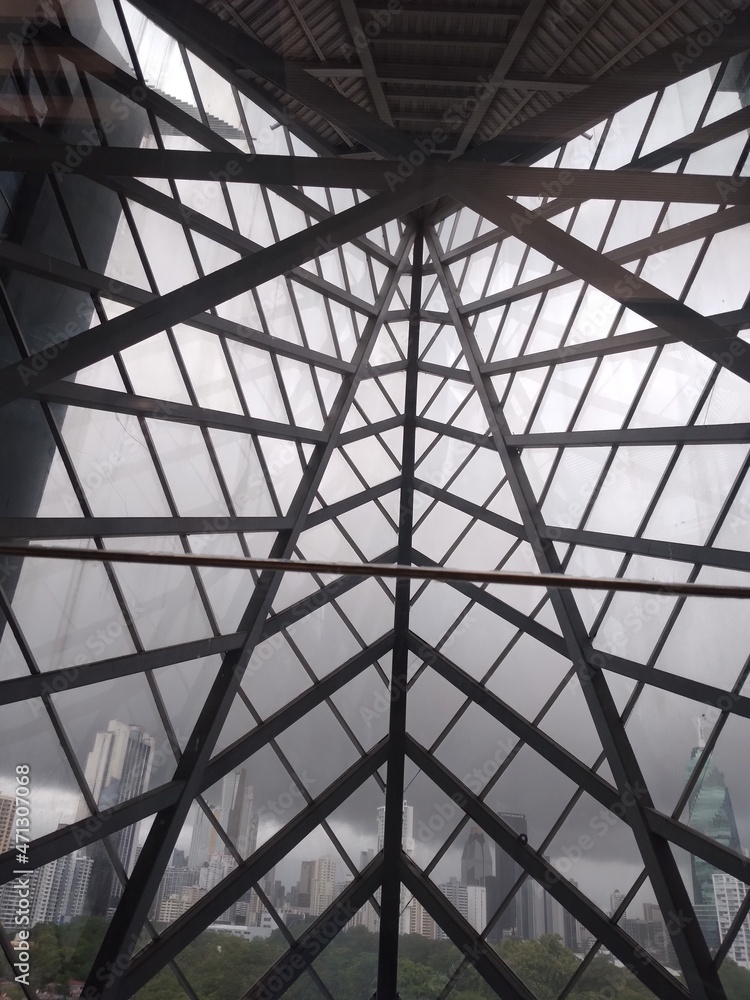 metal structure of a building for giant windows, seen from the inside
