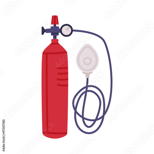 Red Gas Cylinder as High Pressure Vessel with Protective Mask Vector Illustration