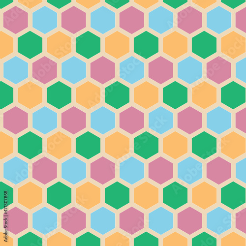 pattern of colored honeycombs on a milky background for children's clothes and bed linen in modern tones