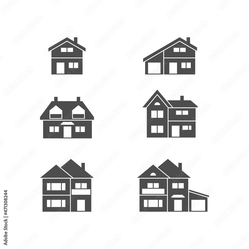 Set glyph icons of house or home