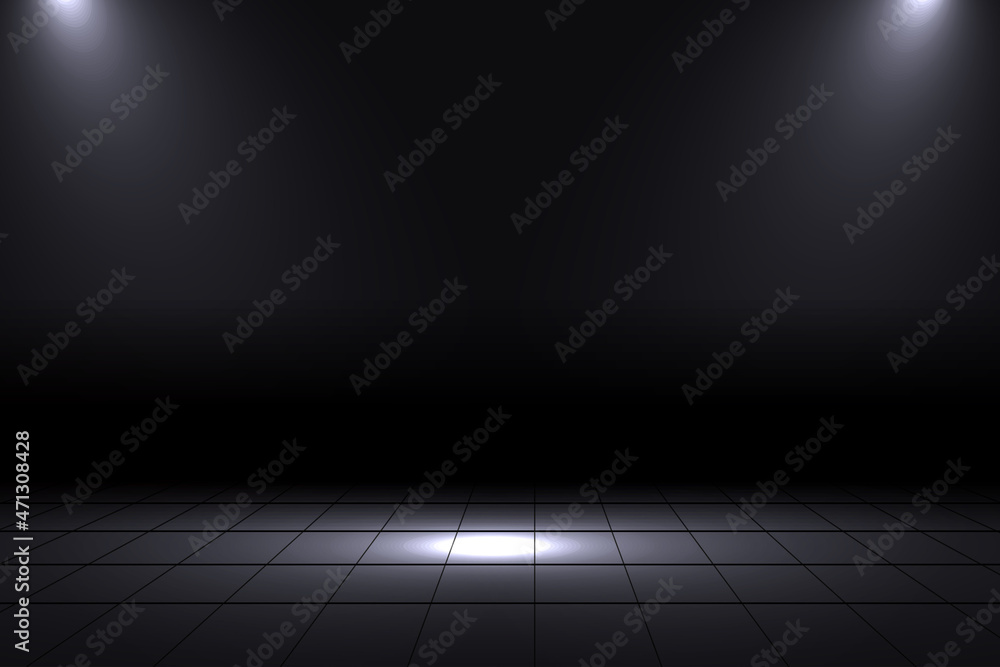 Concrete room in dark light surrounded wall background. Spotlight in middle of cement room