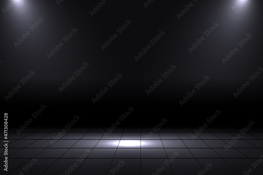 Concrete room in dark light surrounded wall background. Spotlight in middle of cement room Concrete room in dark light surrounded wall background. Spotlight in middle of cement room