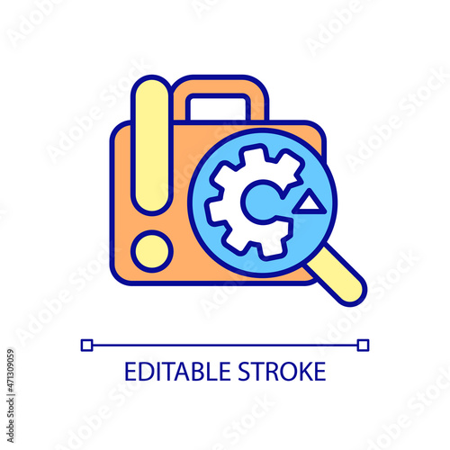 Problem in work RGB color icon. Identify malware for job software. System management. Information technologies monitoring. Isolated vector illustration. Simple filled line drawing. Editable stroke
