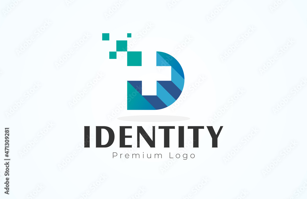 Letter D Cross Medical logo, cross icon with letter D combination in digital style, flat design logo template, vector illustration Letter D Cross Medical logo, cross icon with letter D combination in digital style, flat design logo template, vector illustration