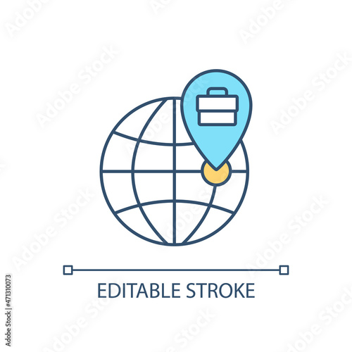 Relocation for job position RGB color icon. Moving abroad for career opportunities. Employment in foreign country. Isolated vector illustration. Simple filled line drawing. Editable stroke
