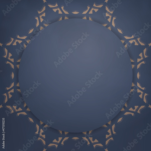 Flyer template in blue color with abstract brown ornament prepared for printing.