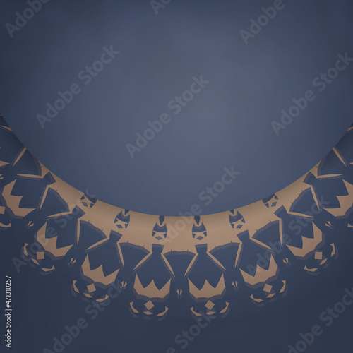 Flyer template in blue color with abstract brown pattern prepared for printing.