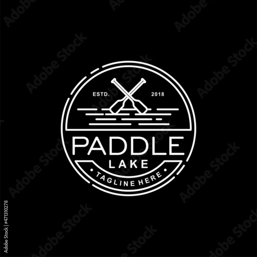 Vintage Monoline Paddle Lake Stamp Logo Design 