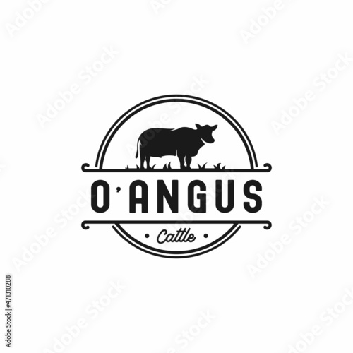 Vintage Silhouette The Angus Cattle Cow Logo Design