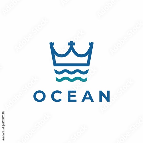 King Crown with Ocean Blue Symbol Logo Design