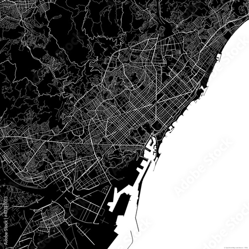 Black map of Barcelona Spain.