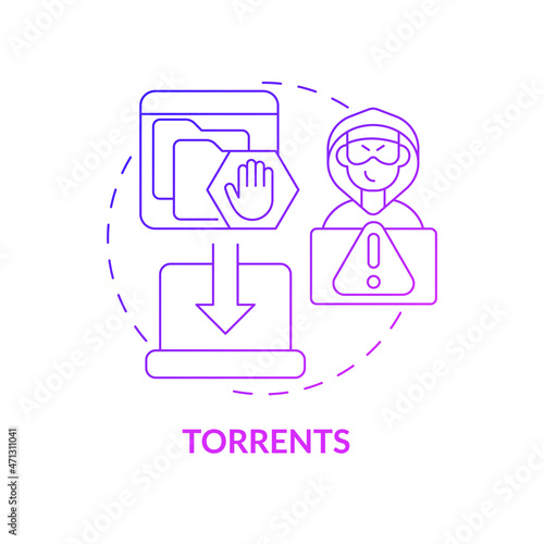 Torrents purple gradient concept icon. Source of piracy abstract idea thin line illustration. Piracy of copyrighted works. Illegally torrenting. Vector isolated outline color drawing