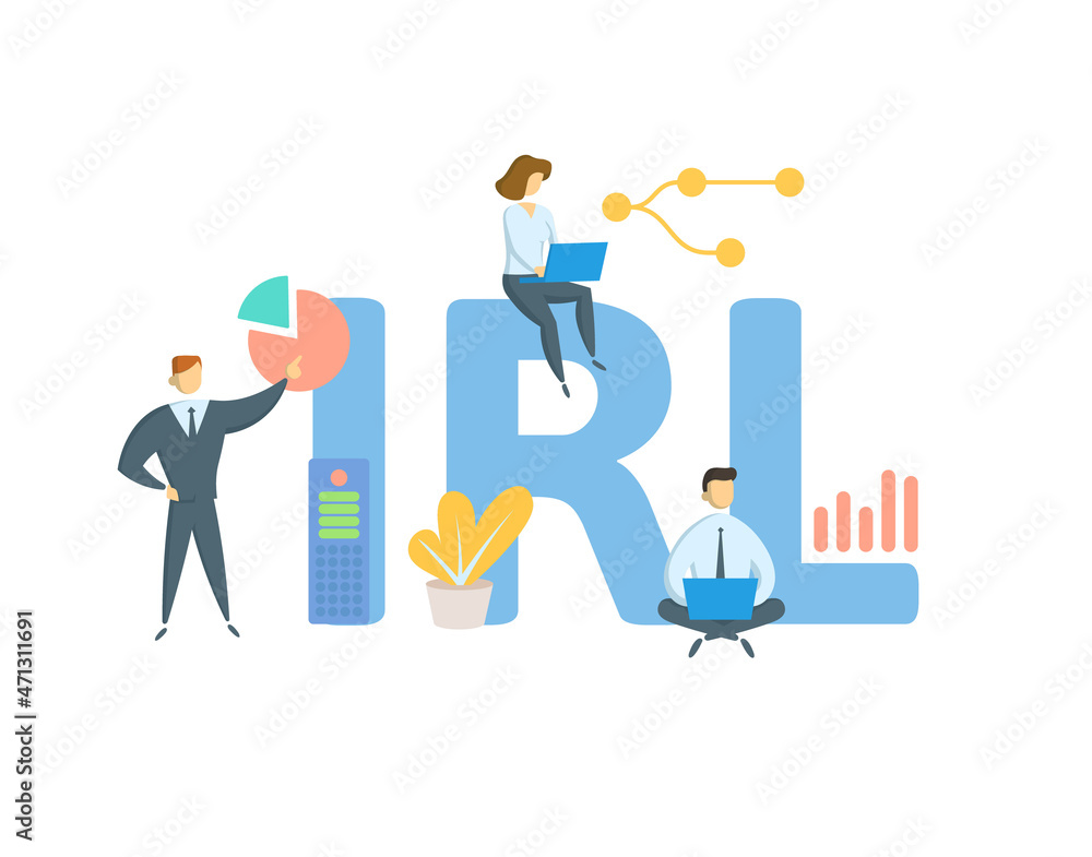 IRL, In Real Life. Concept with keyword, people and icons. Flat vector illustration. Isolated on white. IRL, In Real Life. Concept with keyword, people and icons. Flat vector illustration. Isolated on white.