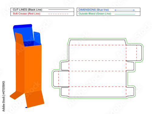 Reverse tuck end medicine or cosmetic box perfect dieline compatible in any size