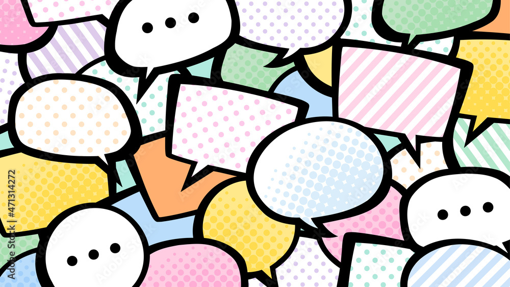 吹き出しが集まった背景イラスト アメコミ風 Snsのイメージ 16 9 Stock Vector Adobe Stock