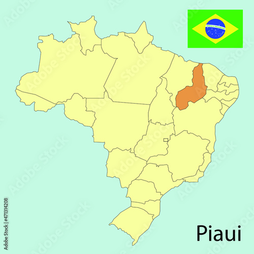 Brazil map, Piaui state or province, vector illustration
