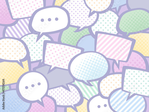吹き出しが集まった背景イラスト_アメコミ風_SNSのイメージ