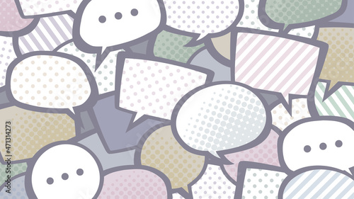 吹き出しが集まった背景イラスト_アメコミ風_SNSのイメージ_16:9