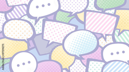 吹き出しが集まった背景イラスト_アメコミ風_SNSのイメージ_16:9
