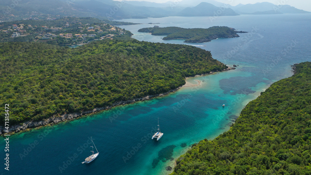 Aerial drone photo of paradise bay and complex islands of Sivota a popular summer destination, Ionian, Greece Aerial drone photo of paradise bay and complex islands of Sivota a popular summer destination, Ionian, Greece