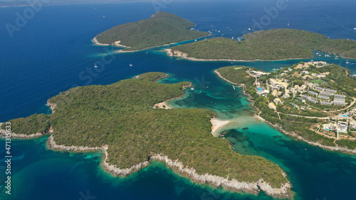 Aerial drone photo of paradise bay and complex islands of Sivota a popular summer destination, Ionian, Greece © aerial-drone