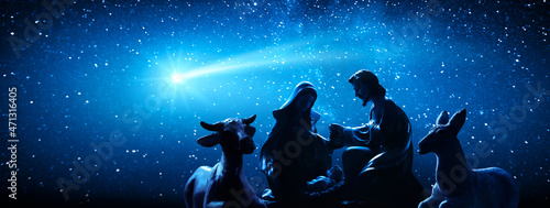 Fotografie, Obraz Nativity Of Jesus. Religious Scene of the Sagrada Familia