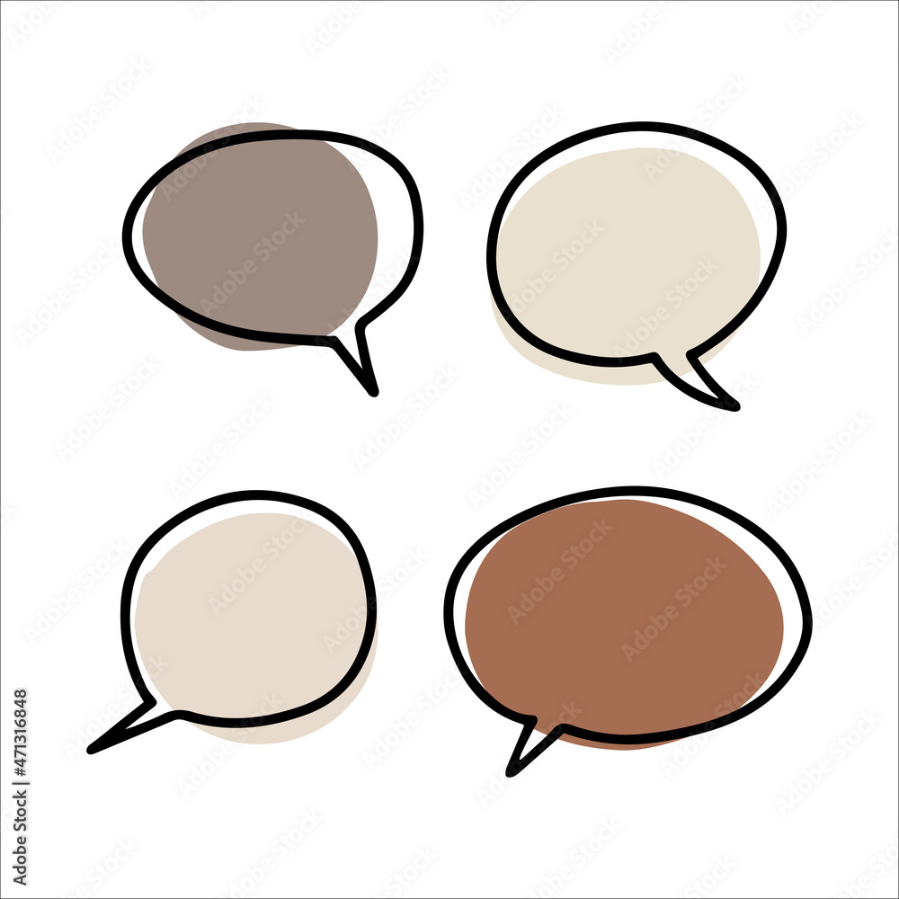 Hand drawn doodle style blank linear speech bubble set with colored background. Vector infographic elements isolated on white. Hand drawn doodle style blank linear speech bubble set with colored background. Vector infographic elements isolated on white.