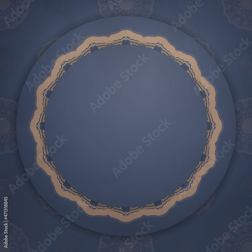 Greeting Flyer in blue color with abstract brown pattern prepared for printing.