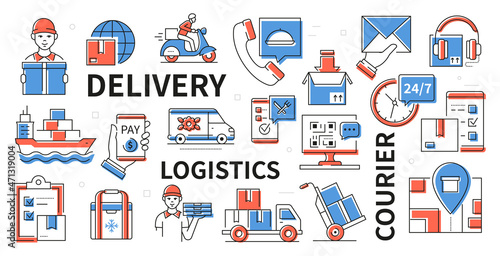 Delivery and logistics - colorful line design style banner