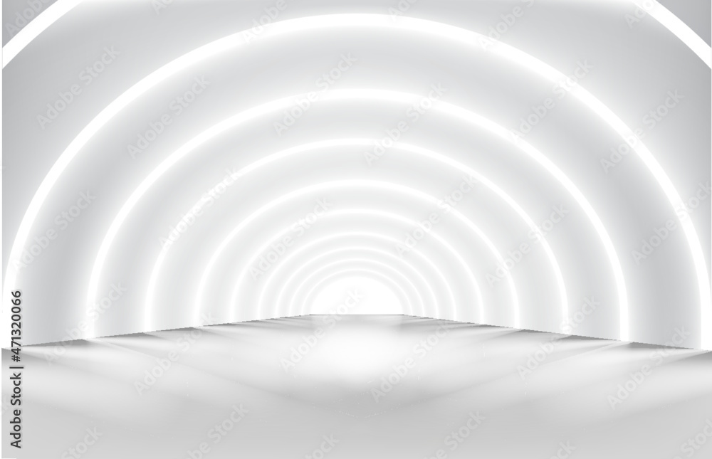 Fototapeta premium Illuminated corridor. Hallway with lights. Modern interior design. Vector illustration. 