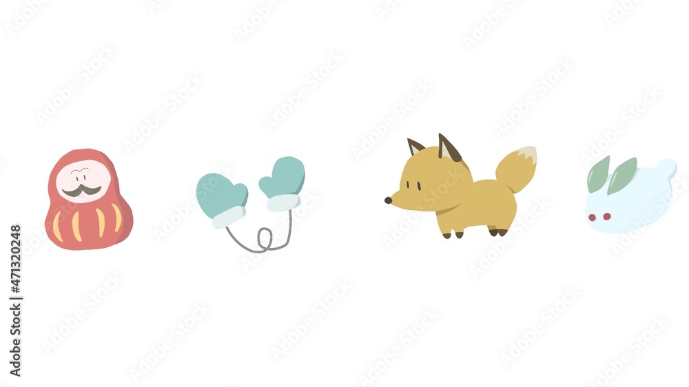 A collection of cute mini illustrations with winter motifs A collection of cute mini illustrations with winter motifs