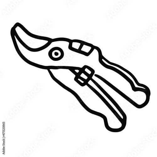 Garden pruner in doodle style. Iso;ated vector.
