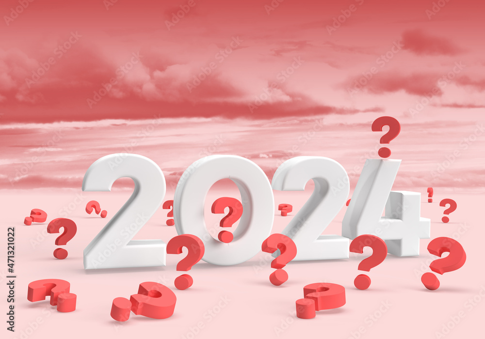 Gray 2024 with many red question mark as new year card with cloud and ...
