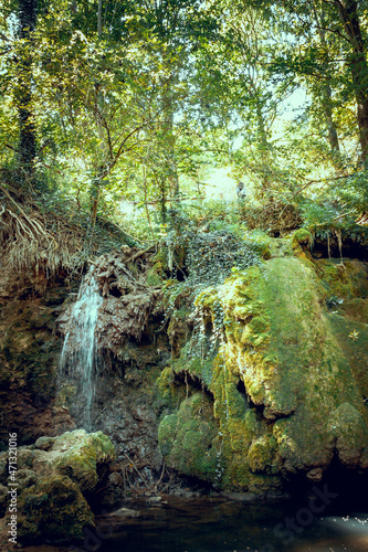 A big waterfall in the forest. Ripaljka waterfall in Sokobanja.