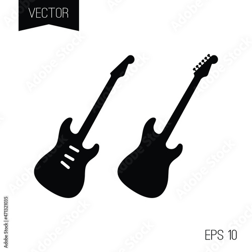 Set of black vector icons, logo or tiny tattoo. Street gangsta and romantic style. Sketch guitar.