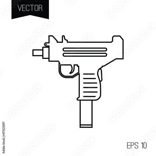 Black vector icon, logo or tiny tattoo. Street gangsta and romantic style. Sketch uzi.