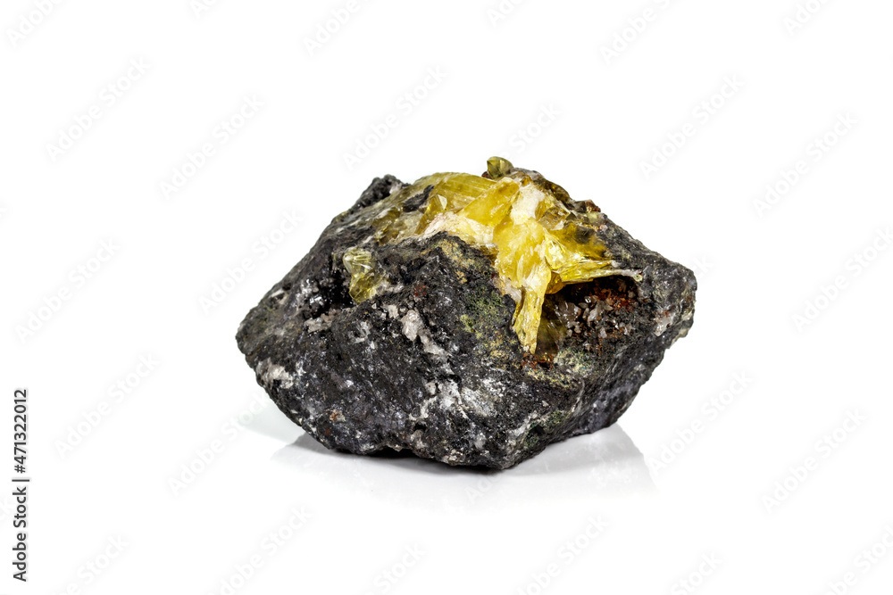 Macro of mineral stone Anglesite in Galena on white background Macro of mineral stone Anglesite in Galena on white background