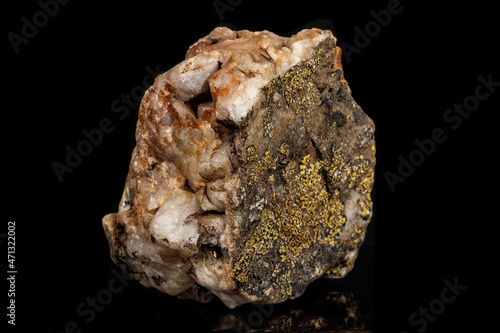 Macro of a mineral stone Boulangerite on a black background photo