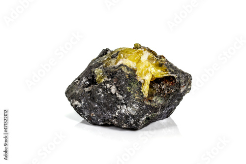 Fotografie Macro of mineral stone Anglesite in Galena on white background