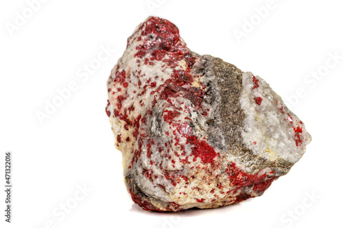 Macro stone mineral Cinnabar on a white background