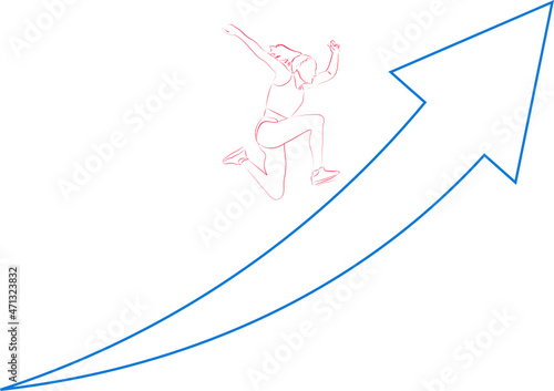 mujer subiendo por una flecha hacia arriba. meta lograda, avanzando a la cima. Vector sin fondo, fondo transparente photo
