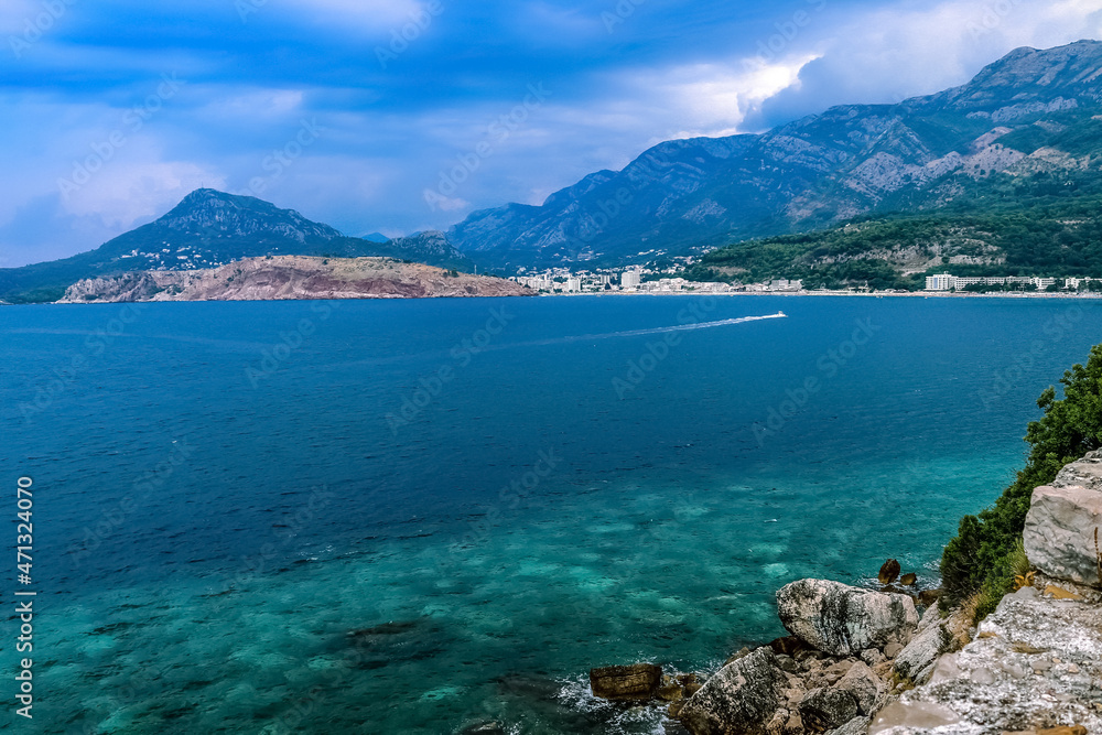 Obraz premium Sutomore, Montenegro, coast and beach of the Adriatic Sea, resort, Balkan, Crna Gora