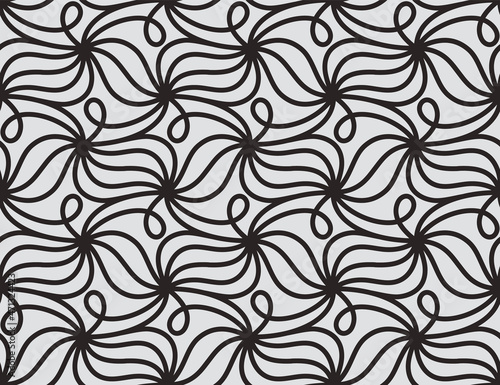 Pattern with monochrome bold curved stripes forming lattice background. Abstract seamless floral vector design for textile, fabric and wrapping. Stylish vintage design for sun louver.